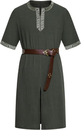 Stitch Boss: Men's Retro Style Cotton Short Sleeves Tunic Shirts for Viking Medieval Renaissance Costume Without Belt