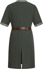 Stitch Boss: Men's Retro Style Cotton Short Sleeves Tunic Shirts for Viking Medieval Renaissance Costume Without Belt