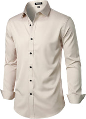 Stitch Boss: Men's Stretch Wrinkle Free Dress Shirts Formal Wedding Prom Long Sleeve Slim Fit Button Down Shirt