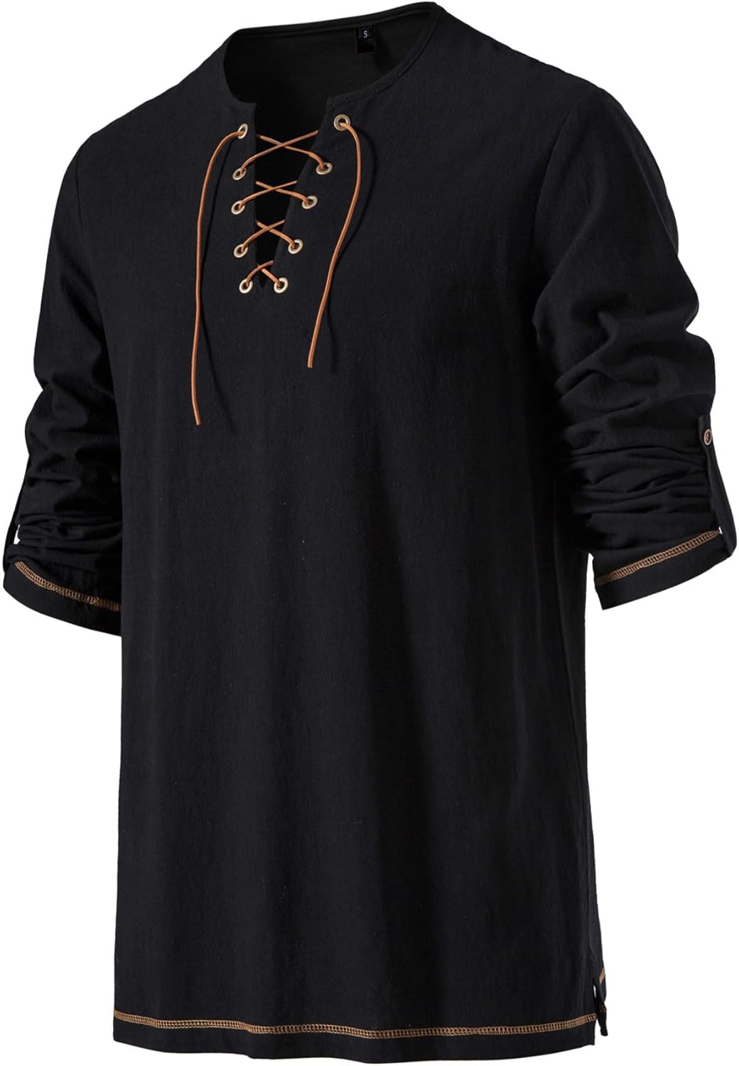 Stitch Boss: Men's Pure Cotton Vintage Lace Up Shirts for Pirate Renaissance Viking Medieval Costume Without Belt