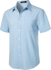 Stitch Boss: Men's Stretch Wrinkle Free Short Sleeve Texture Shirt Summer Lightweight Button Down Shirts for Beach Vacation
