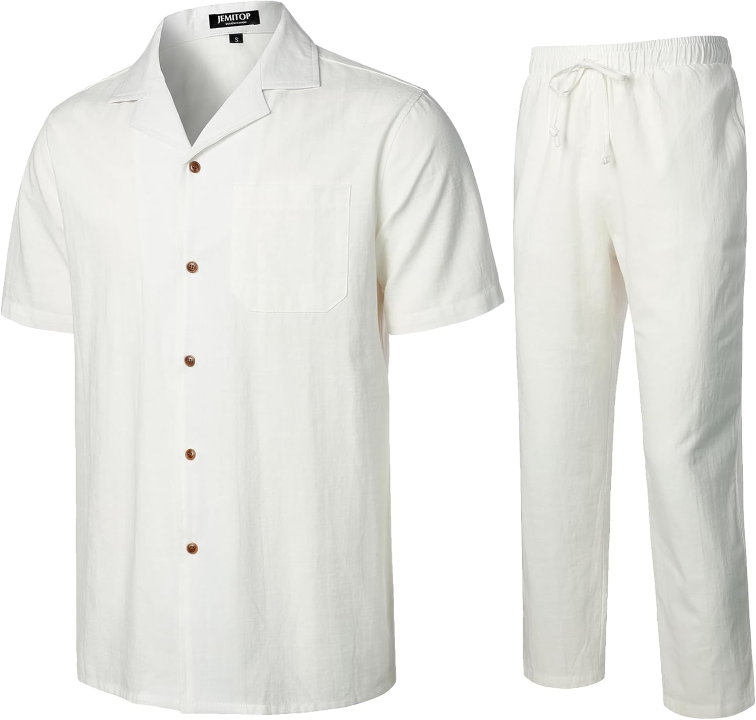 Stitch Boss: Men's 2 Piece Outfits Summer Relaxed Fit Walking Suit Casual Cuban Guayabera Shirt and Pants Set Beach Vacation