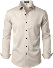 Stitch Boss: Men's Stretch Wrinkle Free Dress Shirts Formal Wedding Prom Long Sleeve Slim Fit Button Down Shirt
