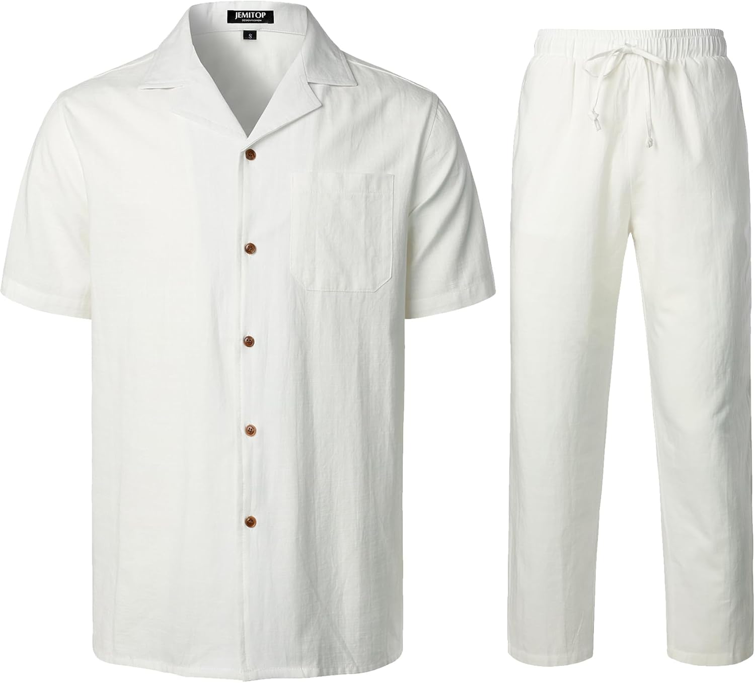 Stitch Boss: Men's 2 Piece Outfits Summer Relaxed Fit Walking Suit Casual Cuban Guayabera Shirt and Pants Set Beach Vacation