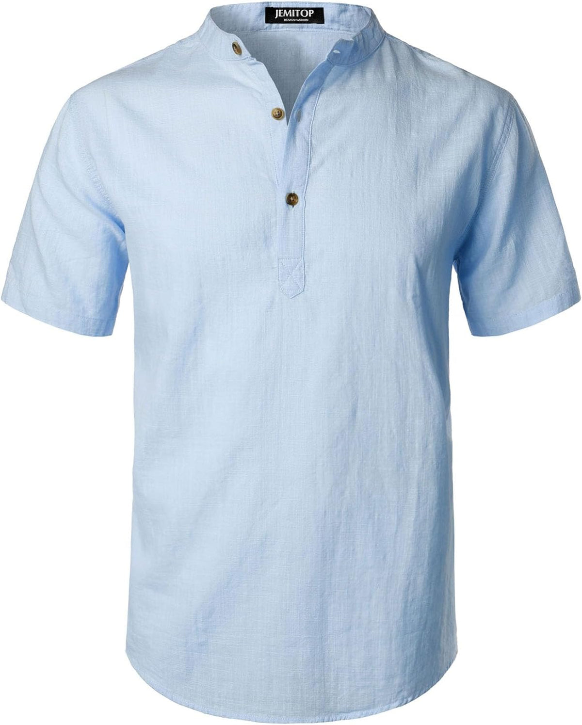 Stitch Boss: Men's Summer Lightweight Cotton Linen Shirts Casual Short Sleeve Breathable Banded Collar Henley for Beach Vacation