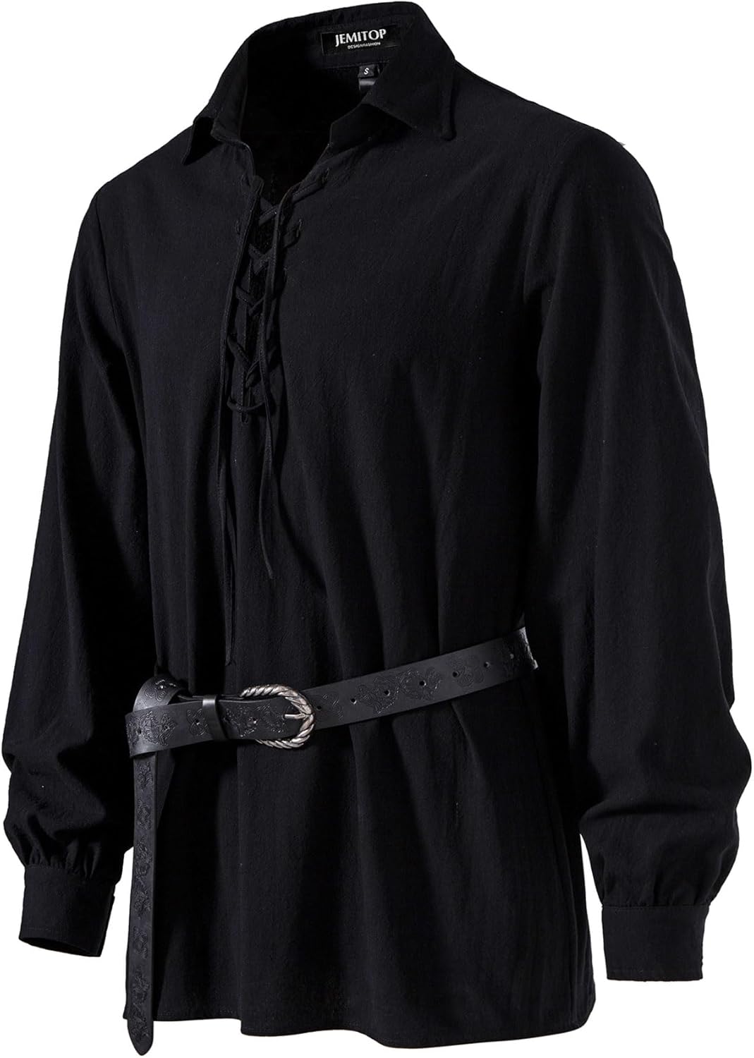 Stitch Boss: Men's Cotton Lace Up Retro Design Shirts for Renaissance Pirate Viking Medieval Costume Without Belt