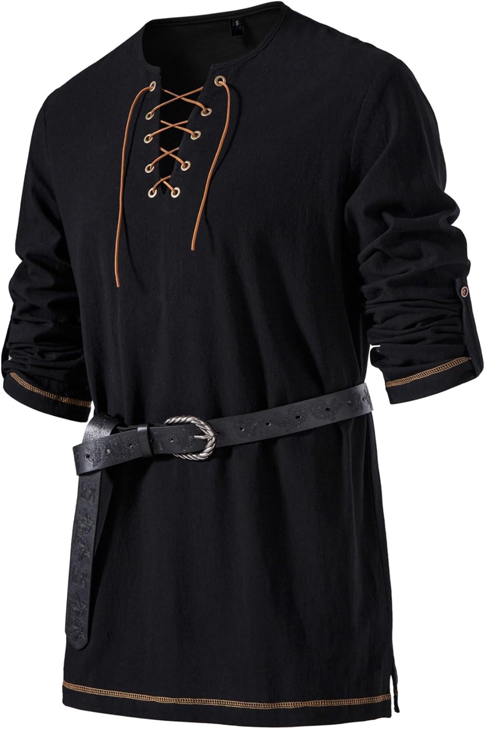 Stitch Boss: Men's Pure Cotton Vintage Lace Up Shirts for Pirate Renaissance Viking Medieval Costume Without Belt