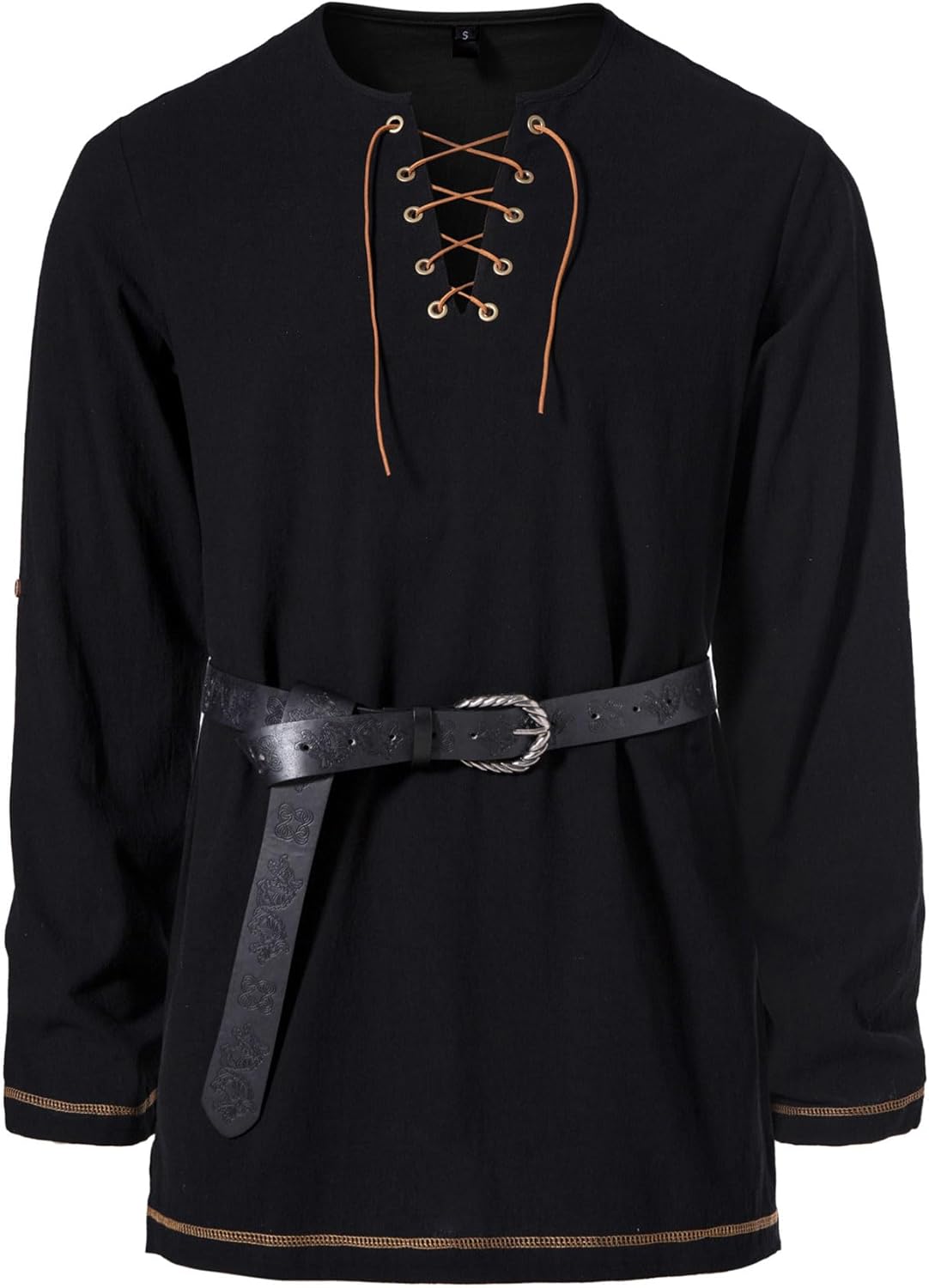 Stitch Boss: Men's Pure Cotton Vintage Lace Up Shirts for Pirate Renaissance Viking Medieval Costume Without Belt