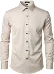 Stitch Boss: Men's Stretch Wrinkle Free Dress Shirts Formal Wedding Prom Long Sleeve Slim Fit Button Down Shirt