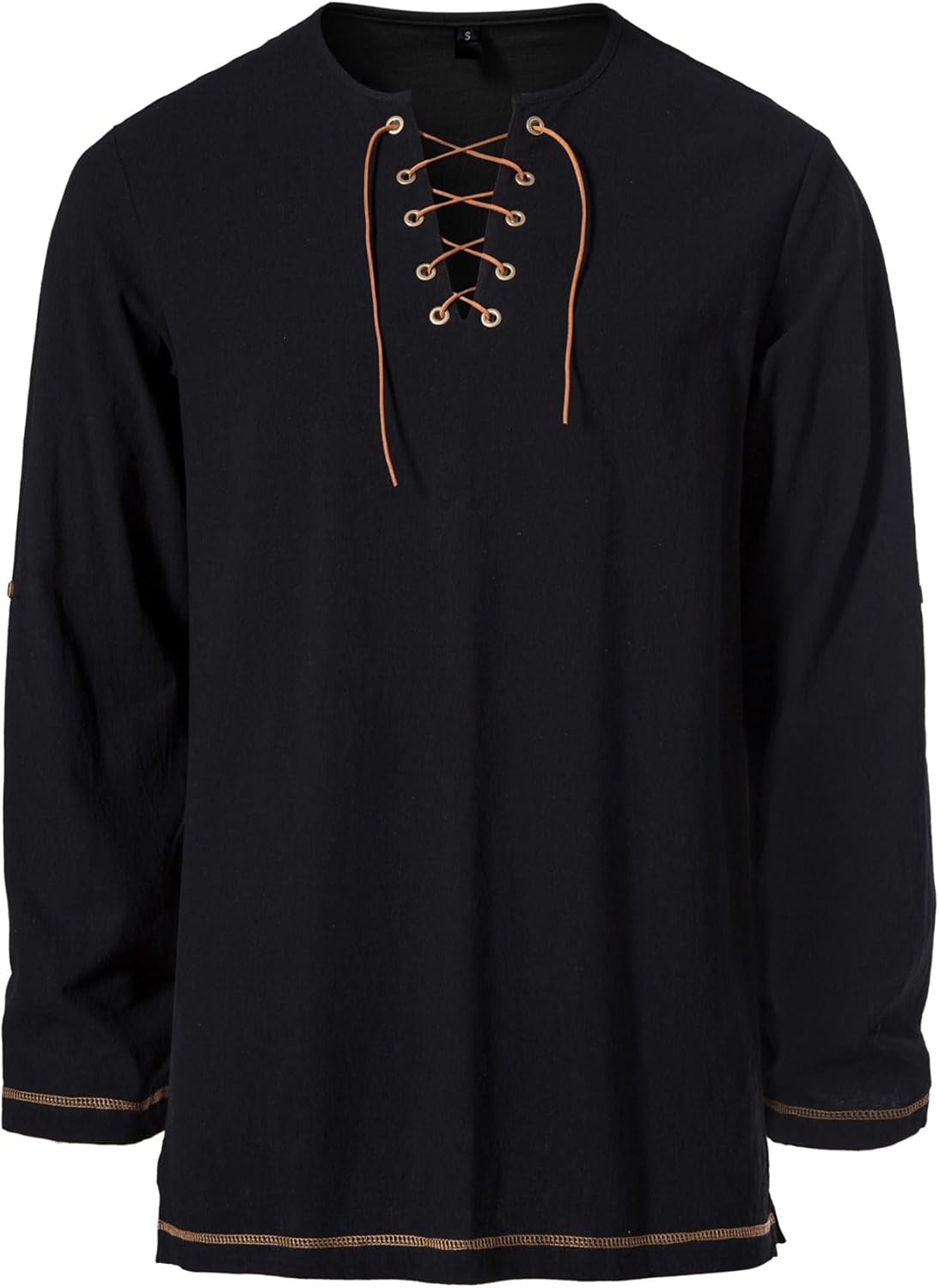 Stitch Boss: Men's Pure Cotton Vintage Lace Up Shirts for Pirate Renaissance Viking Medieval Costume Without Belt