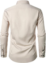 Stitch Boss: Men's Stretch Wrinkle Free Dress Shirts Formal Wedding Prom Long Sleeve Slim Fit Button Down Shirt
