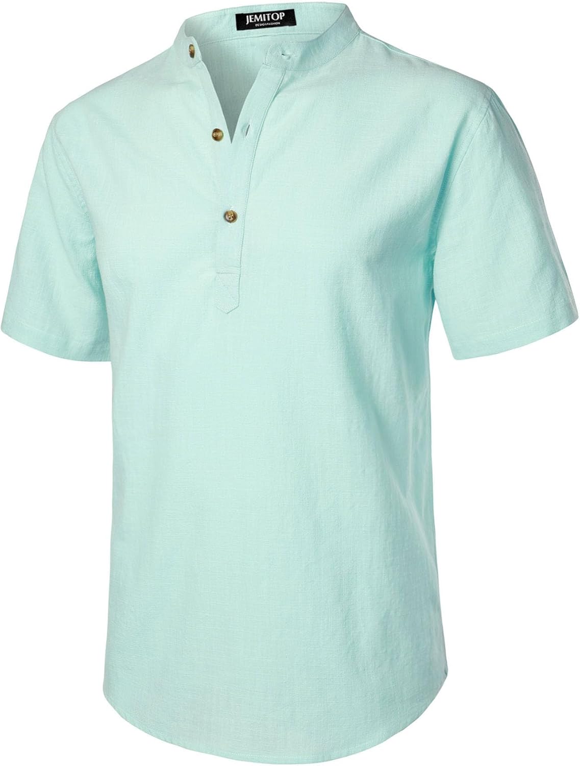 Stitch Boss: Men's Summer Lightweight Cotton Linen Shirts Casual Short Sleeve Breathable Banded Collar Henley for Beach Vacation
