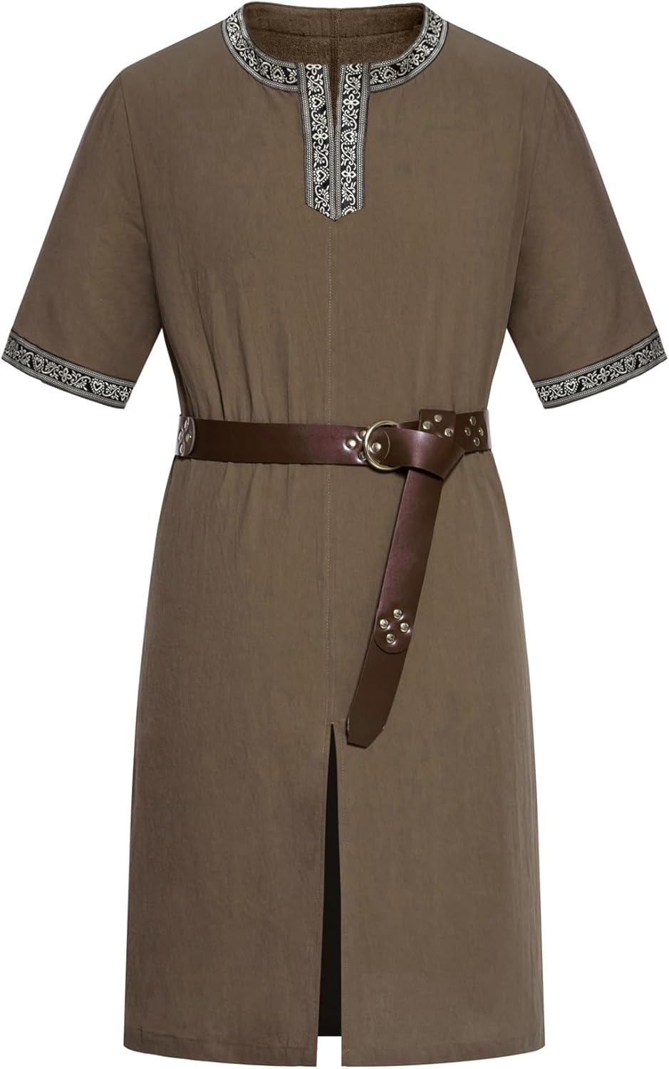 Stitch Boss: Men's Retro Style Cotton Short Sleeves Tunic Shirts for Viking Medieval Renaissance Costume Without Belt