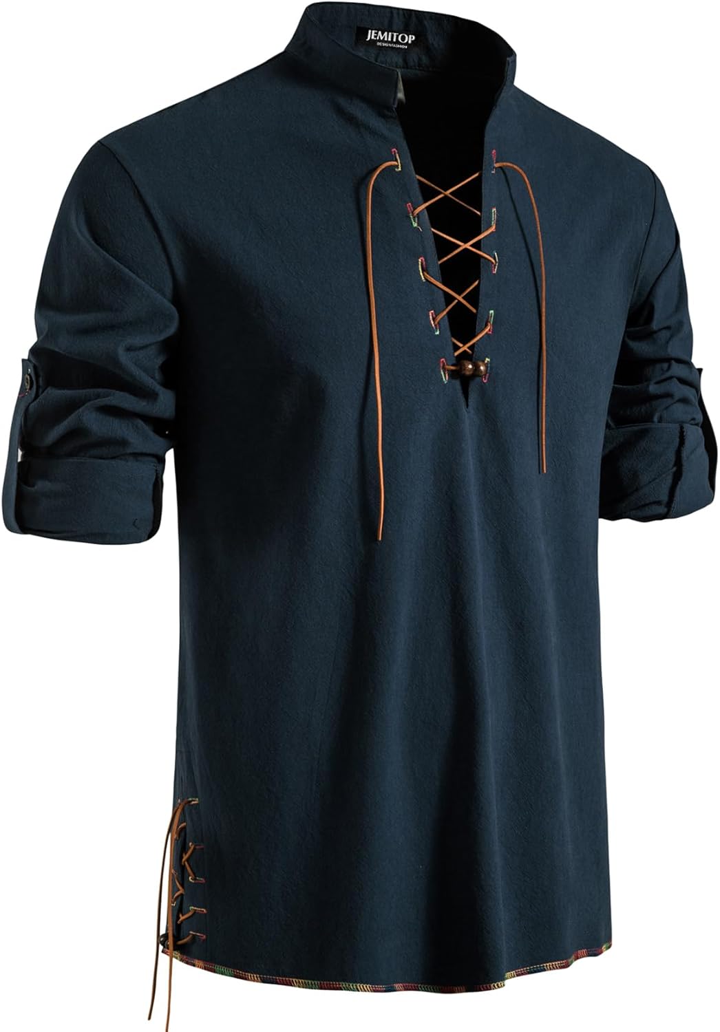 Stitch Boss: Men's Pure Cotton Retro Lace Up Shirts for Renaissance Pirate Viking Medieval