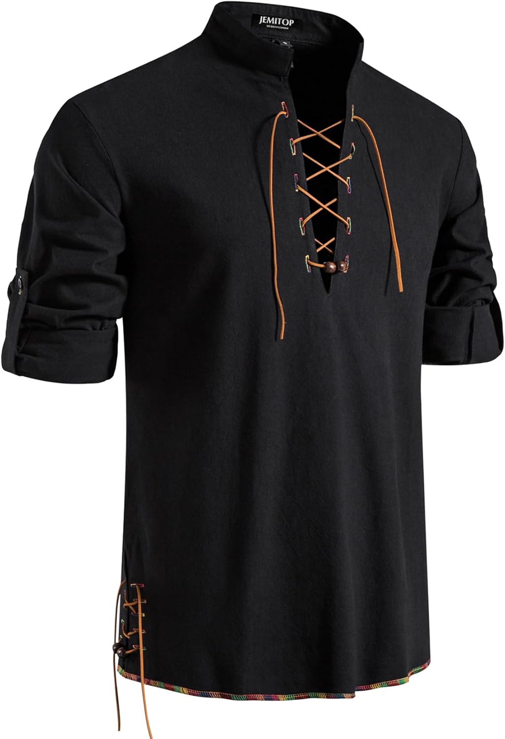 Stitch Boss: Men's Pure Cotton Retro Lace Up Shirts for Renaissance Pirate Viking Medieval