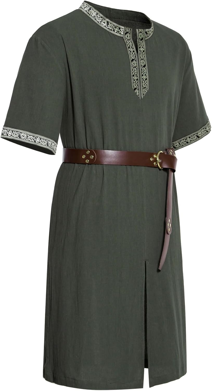 Stitch Boss: Men's Retro Style Cotton Short Sleeves Tunic Shirts for Viking Medieval Renaissance Costume Without Belt