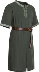 Stitch Boss: Men's Retro Style Cotton Short Sleeves Tunic Shirts for Viking Medieval Renaissance Costume Without Belt