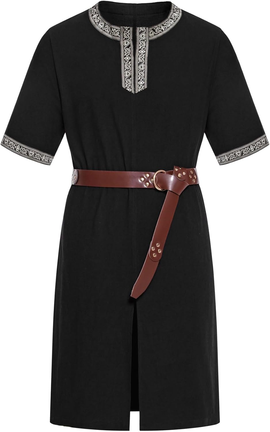Stitch Boss: Men's Retro Style Cotton Short Sleeves Tunic Shirts for Viking Medieval Renaissance Costume Without Belt