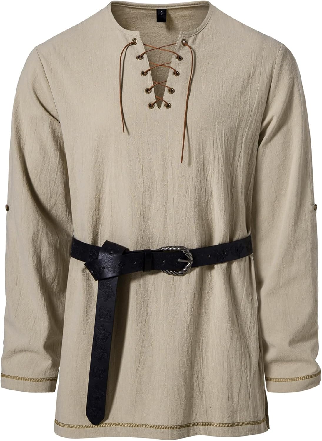 Stitch Boss: Men's Pure Cotton Vintage Lace Up Shirts for Pirate Renaissance Viking Medieval Costume Without Belt
