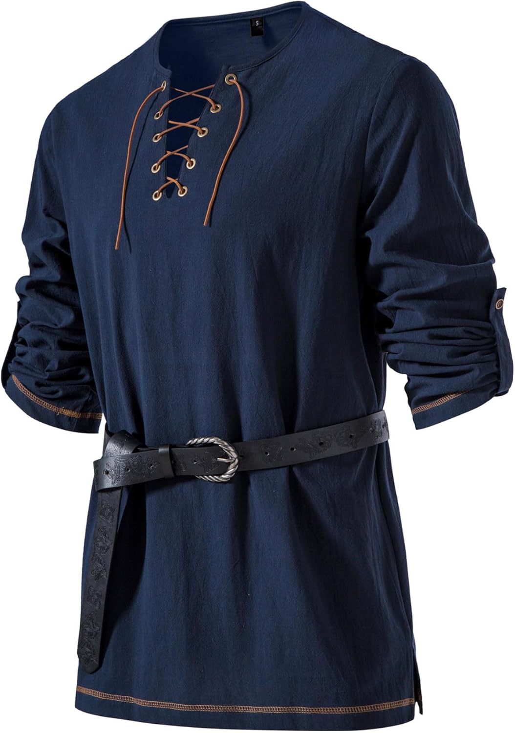 Stitch Boss: Men's Pure Cotton Vintage Lace Up Shirts for Pirate Renaissance Viking Medieval Costume Without Belt