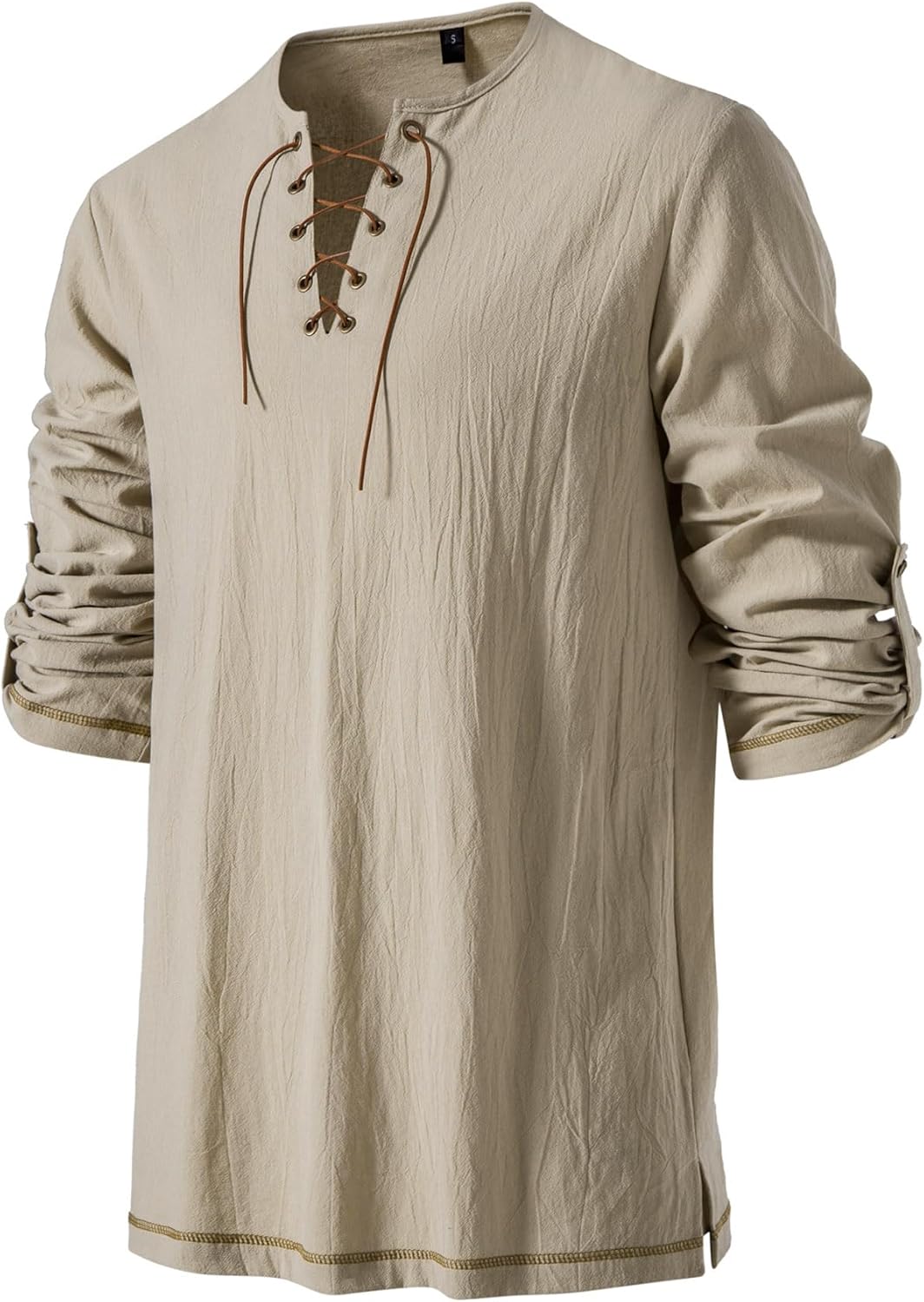 Stitch Boss: Men's Pure Cotton Vintage Lace Up Shirts for Pirate Renaissance Viking Medieval Costume Without Belt