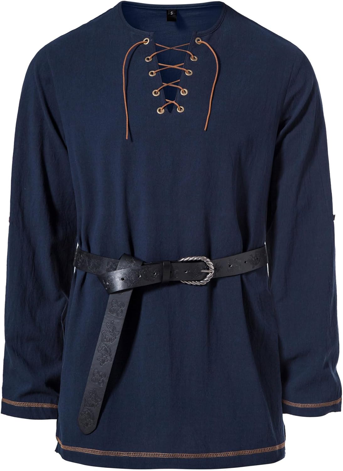 Stitch Boss: Men's Pure Cotton Vintage Lace Up Shirts for Pirate Renaissance Viking Medieval Costume Without Belt