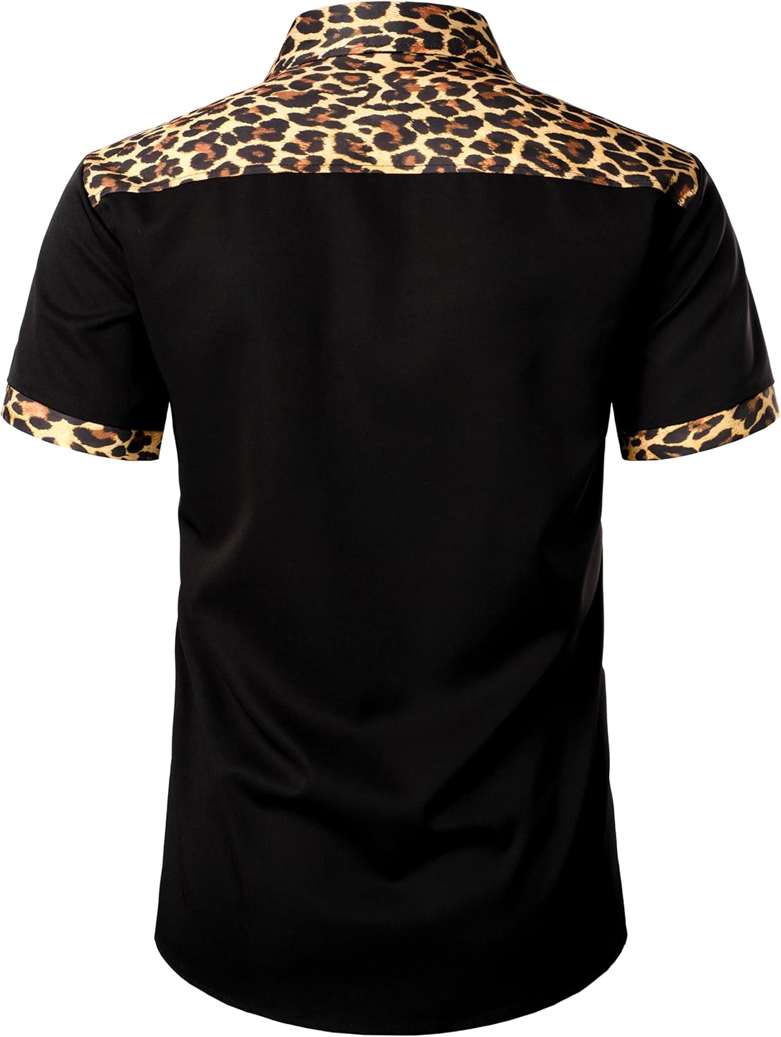 Stitch Boss: Men's Stretchy Causal Leopard Cheetah Print Short Sleeve Slim Fit Button Up Shirt