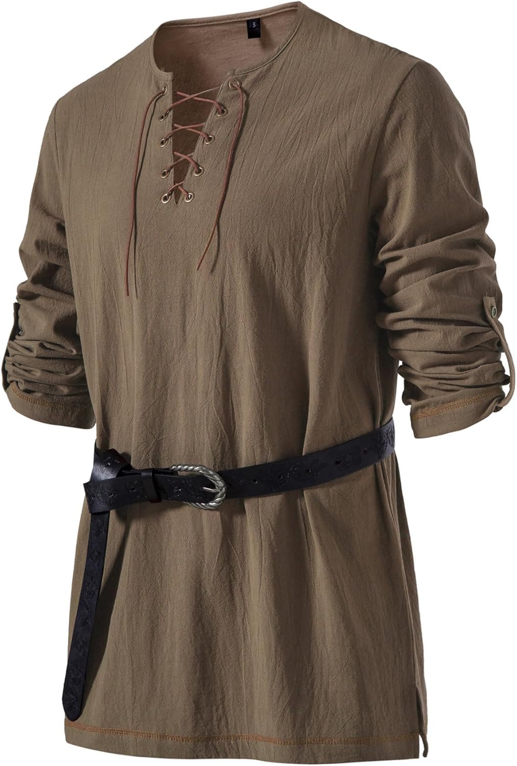 Stitch Boss: Men's Pure Cotton Vintage Lace Up Shirts for Pirate Renaissance Viking Medieval Costume Without Belt