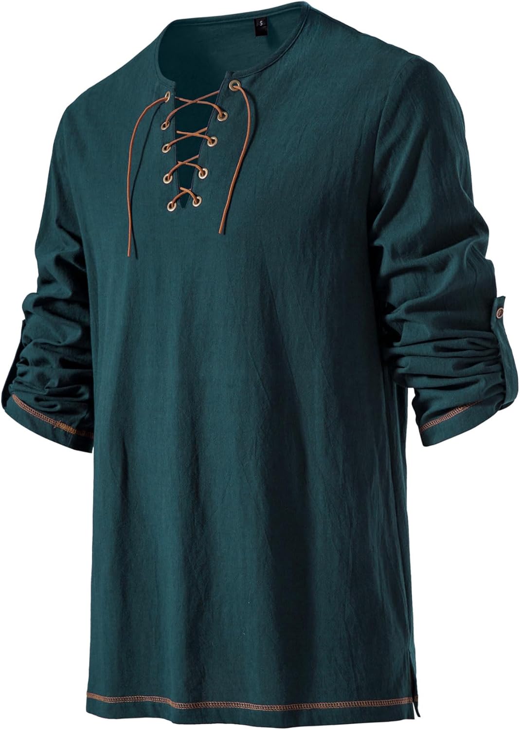 Stitch Boss: Men's Pure Cotton Vintage Lace Up Shirts for Pirate Renaissance Viking Medieval Costume Without Belt