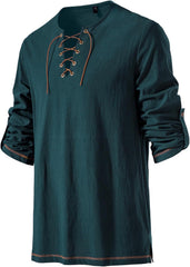 Stitch Boss: Men's Pure Cotton Vintage Lace Up Shirts for Pirate Renaissance Viking Medieval Costume Without Belt