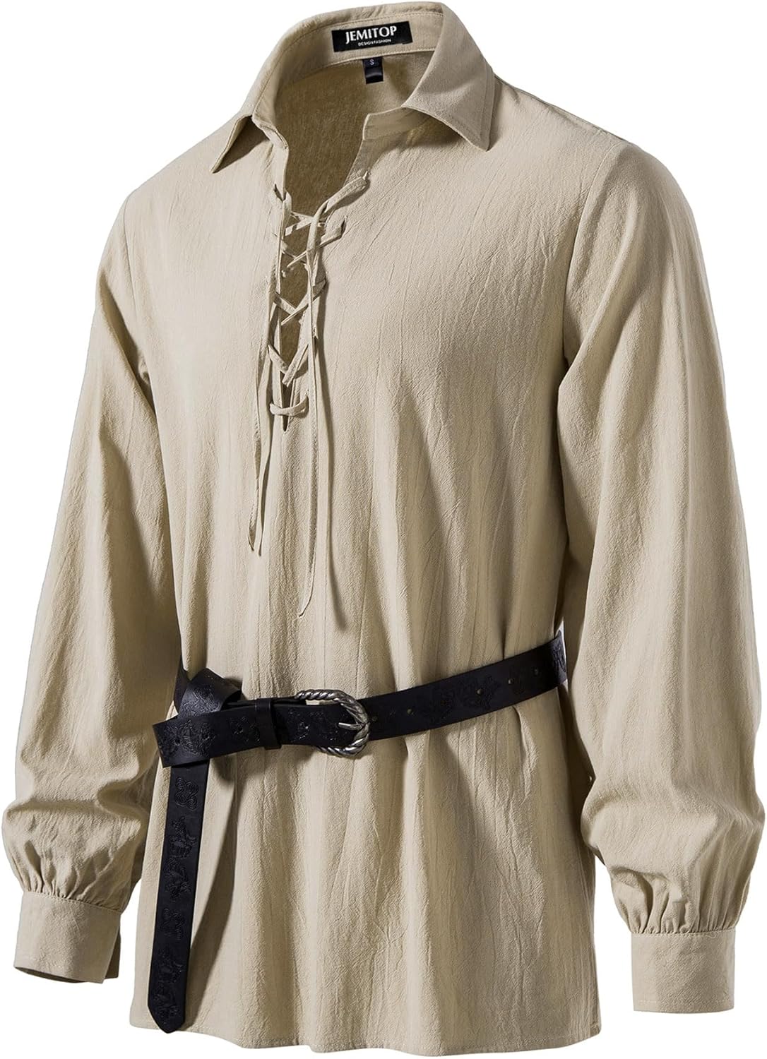 Stitch Boss: Men's Cotton Lace Up Retro Design Shirts for Renaissance Pirate Viking Medieval Costume Without Belt