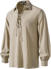 Stitch Boss: Men's Cotton Lace Up Retro Design Shirts for Renaissance Pirate Viking Medieval Costume Without Belt