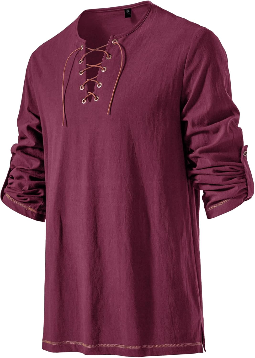 Stitch Boss: Men's Pure Cotton Vintage Lace Up Shirts for Pirate Renaissance Viking Medieval Costume Without Belt