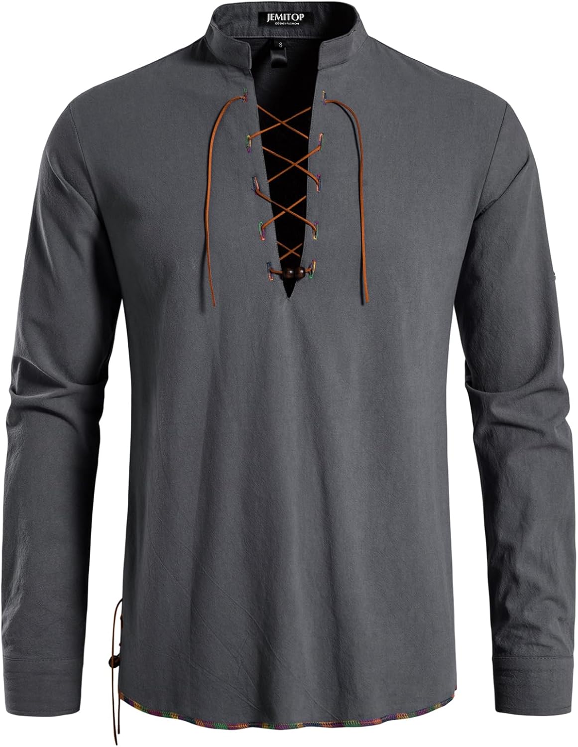 Stitch Boss: Men's Pure Cotton Retro Lace Up Shirts for Renaissance Pirate Viking Medieval