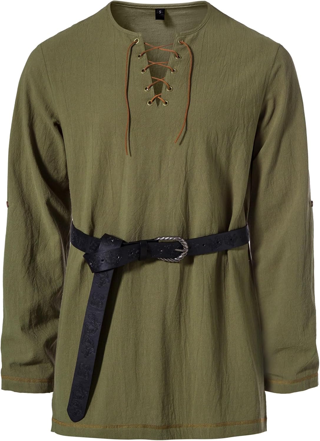 Stitch Boss: Men's Pure Cotton Vintage Lace Up Shirts for Pirate Renaissance Viking Medieval Costume Without Belt