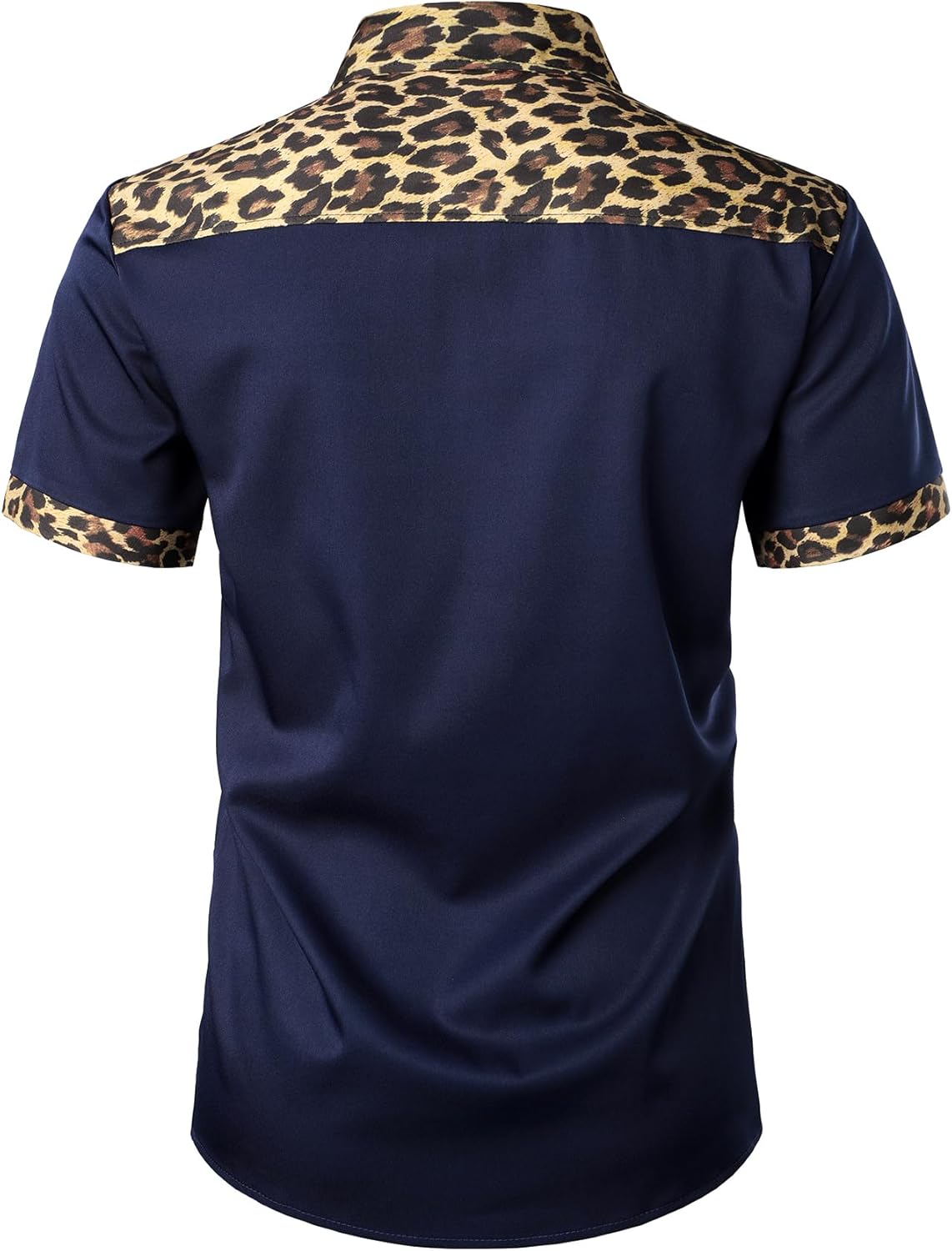 Stitch Boss: Men's Stretchy Causal Leopard Cheetah Print Short Sleeve Slim Fit Button Up Shirt