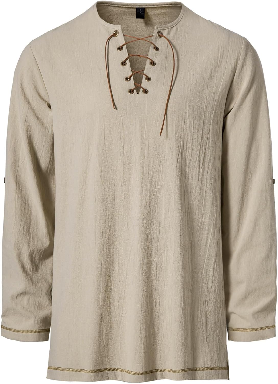 Stitch Boss: Men's Pure Cotton Vintage Lace Up Shirts for Pirate Renaissance Viking Medieval Costume Without Belt