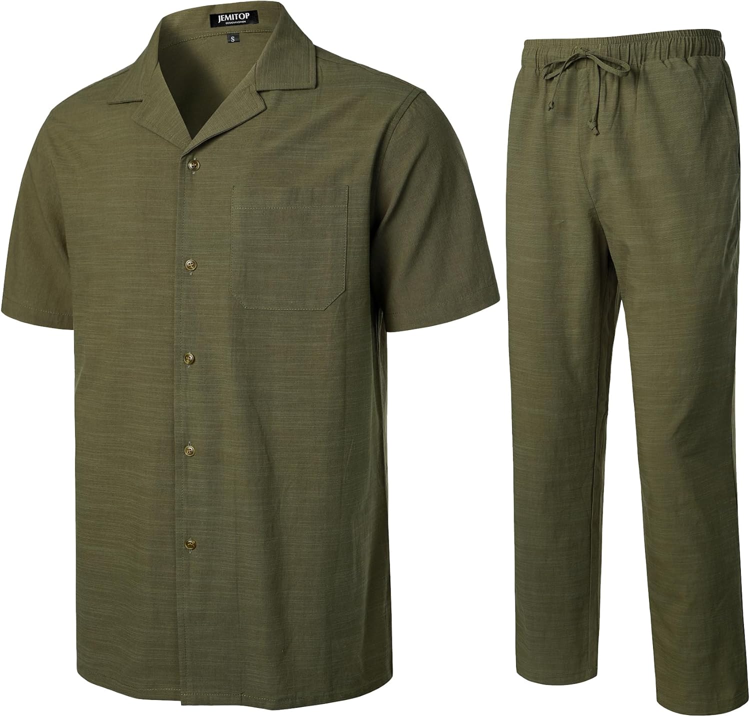 Stitch Boss: Men's 2 Piece Outfits Summer Relaxed Fit Walking Suit Casual Cuban Guayabera Shirt and Pants Set Beach Vacation