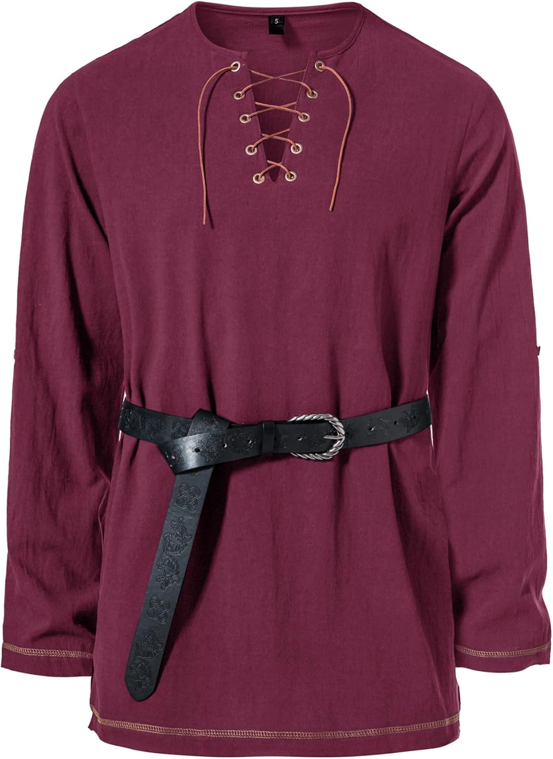 Stitch Boss: Men's Pure Cotton Vintage Lace Up Shirts for Pirate Renaissance Viking Medieval Costume Without Belt