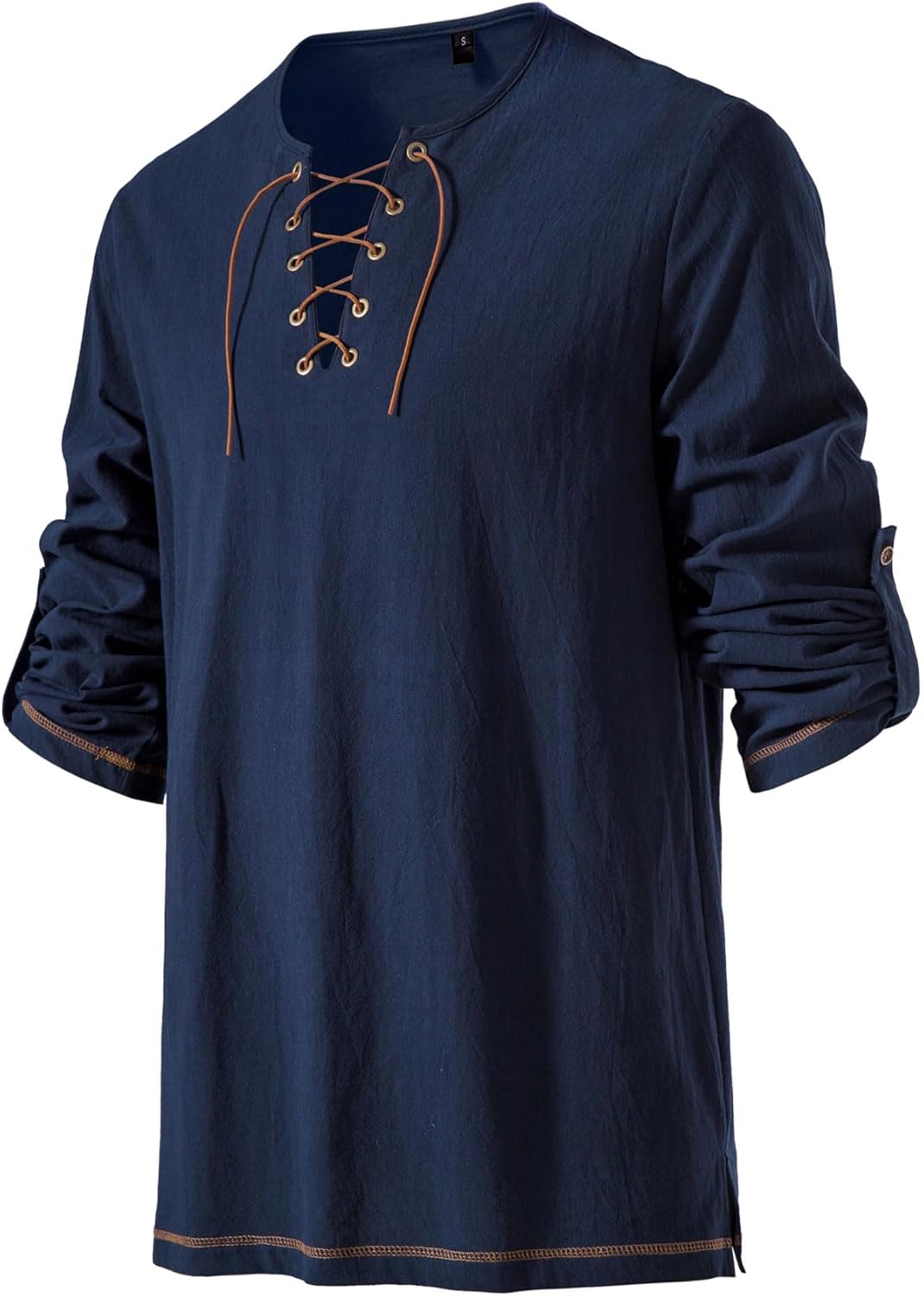 Stitch Boss: Men's Pure Cotton Vintage Lace Up Shirts for Pirate Renaissance Viking Medieval Costume Without Belt