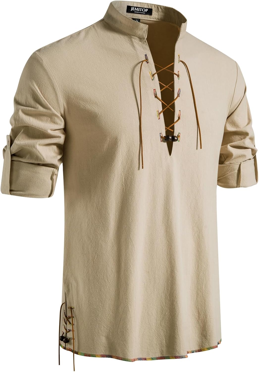Stitch Boss: Men's Pure Cotton Retro Lace Up Shirts for Renaissance Pirate Viking Medieval