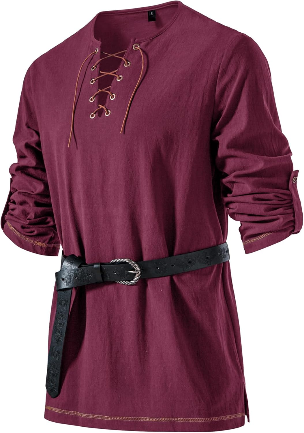 Stitch Boss: Men's Pure Cotton Vintage Lace Up Shirts for Pirate Renaissance Viking Medieval Costume Without Belt