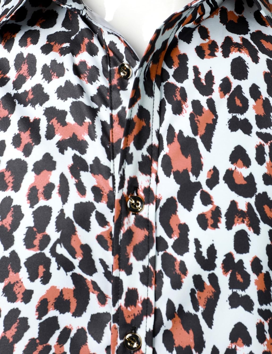Stitch Boss: Men's Stretchy Causal Leopard Cheetah Print Short Sleeve Slim Fit Button Up Shirt