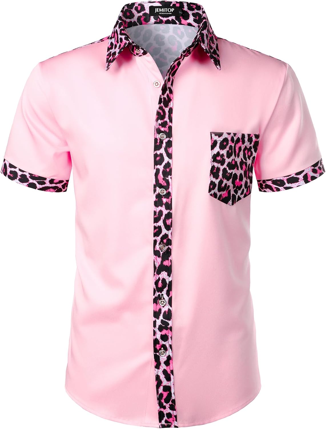 Stitch Boss: Men's Stretchy Causal Leopard Cheetah Print Short Sleeve Slim Fit Button Up Shirt