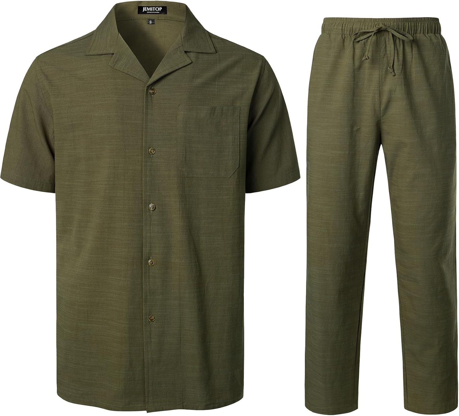 Stitch Boss: Men's 2 Piece Outfits Summer Relaxed Fit Walking Suit Casual Cuban Guayabera Shirt and Pants Set Beach Vacation