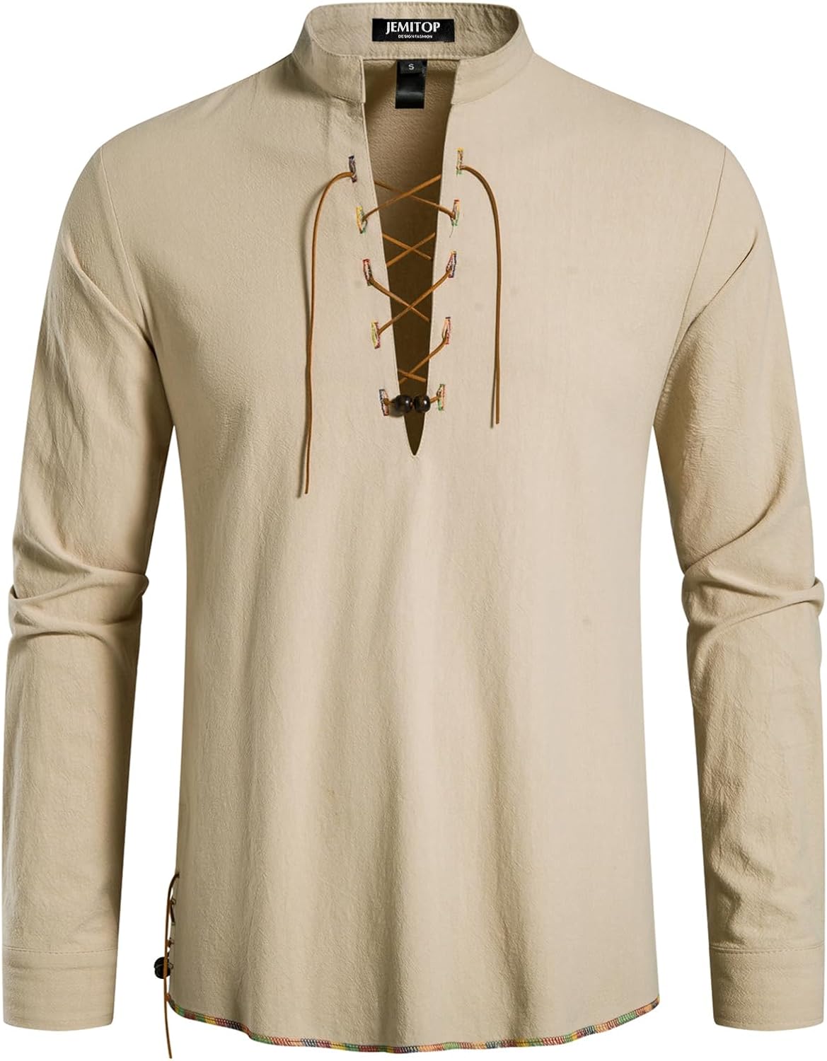 Stitch Boss: Men's Pure Cotton Retro Lace Up Shirts for Renaissance Pirate Viking Medieval
