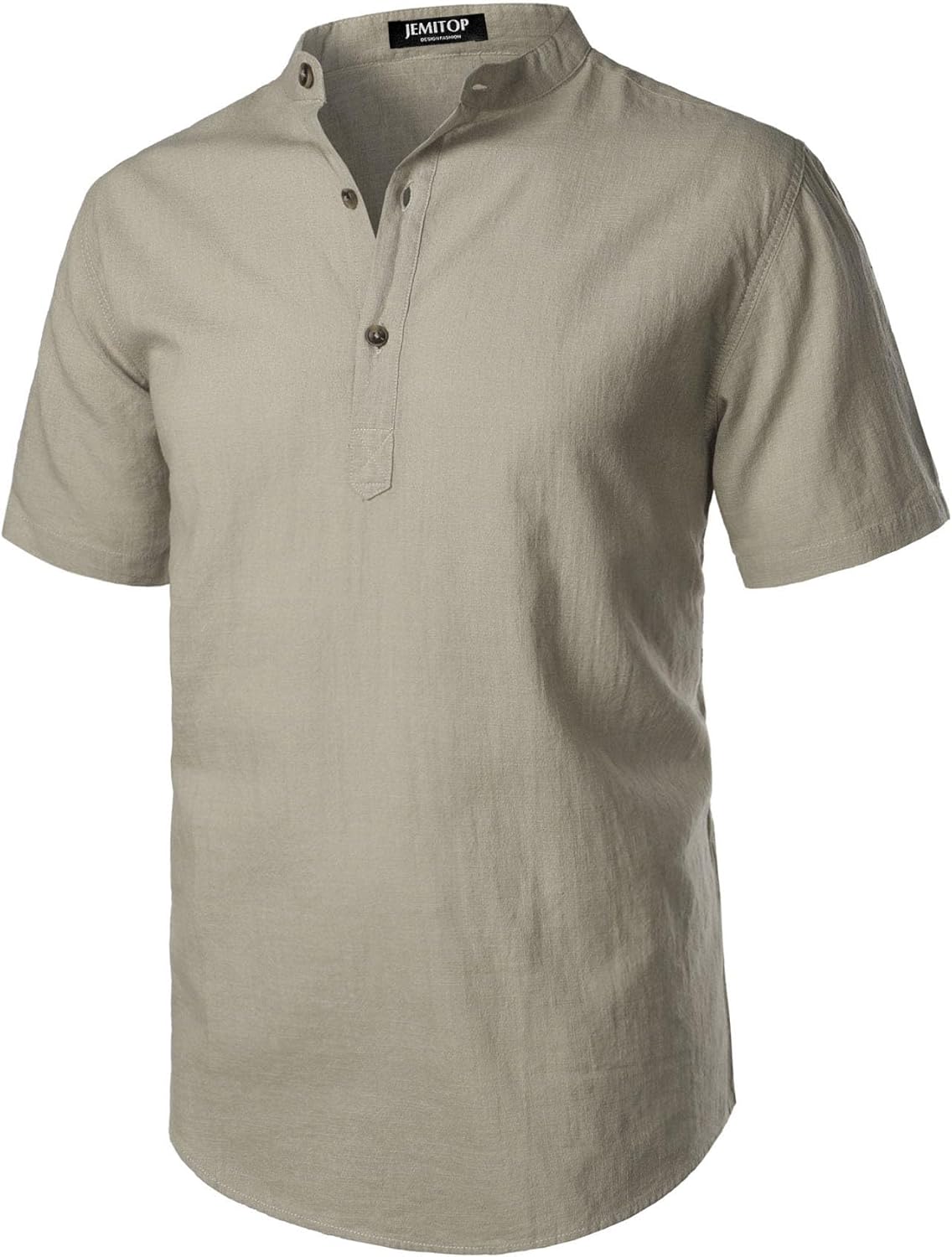 Stitch Boss: Men's Summer Lightweight Cotton Linen Shirts Casual Short Sleeve Breathable Banded Collar Henley for Beach Vacation