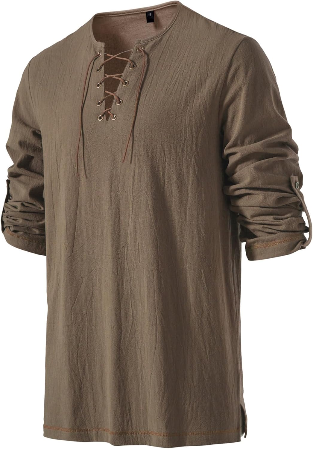 Stitch Boss: Men's Pure Cotton Vintage Lace Up Shirts for Pirate Renaissance Viking Medieval Costume Without Belt