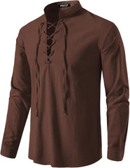 Stitch Boss: Men's Pure Cotton Retro Lace Up Shirts for Renaissance Pirate Viking Medieval
