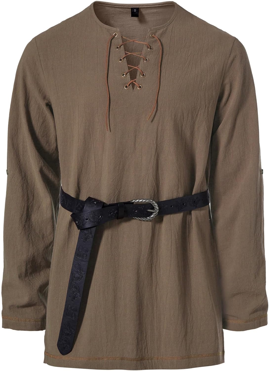 Stitch Boss: Men's Pure Cotton Vintage Lace Up Shirts for Pirate Renaissance Viking Medieval Costume Without Belt
